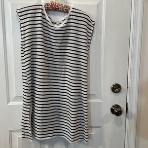 Eileen Fisher Organic Linen tunic black white stripe PL